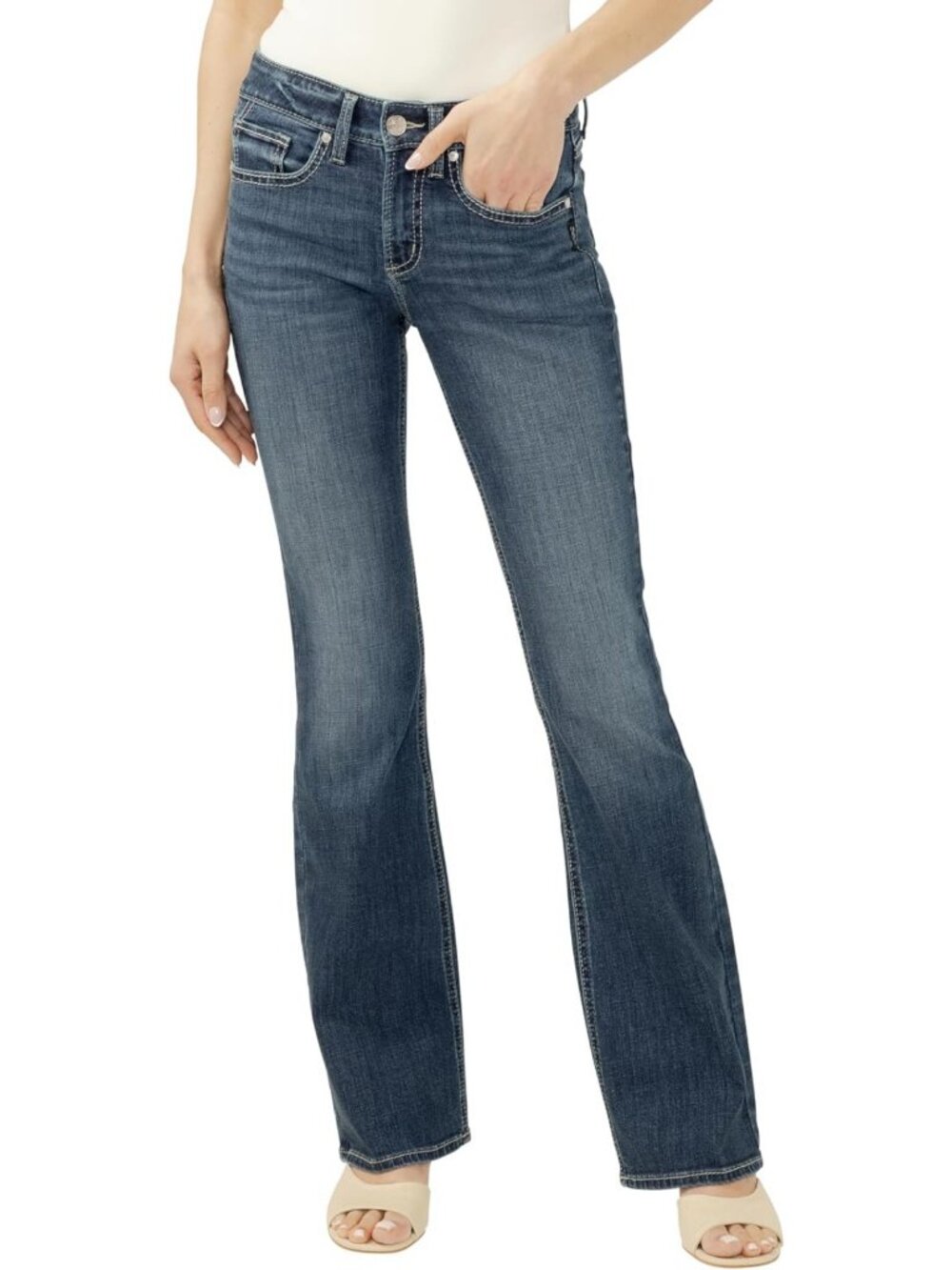 Curvy Fit Bootcut Jeans for Women - Silver Wash, Mid Rise, Comfortable Stretch